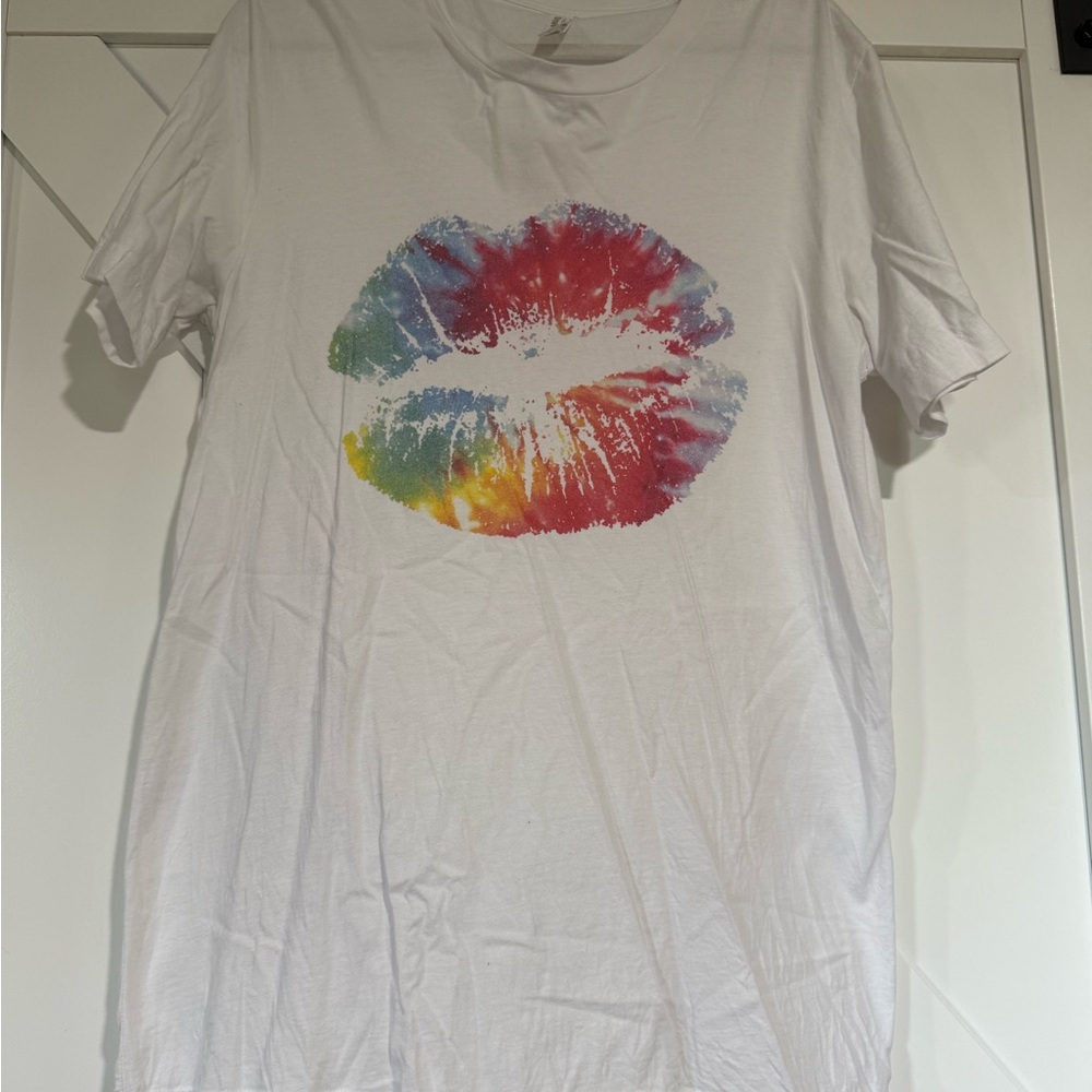 Bella Canvas White Tee with Rainbow Lips Design